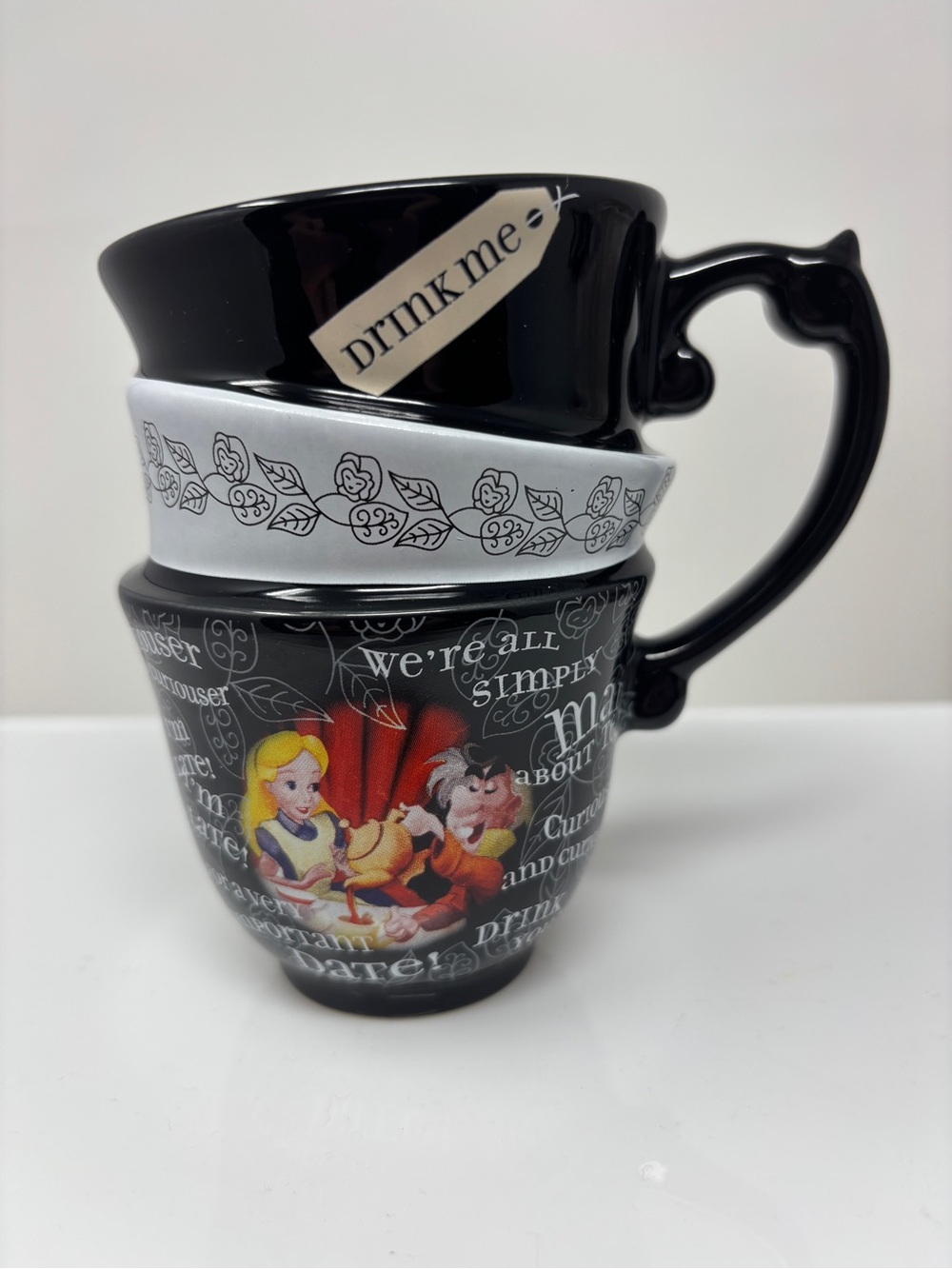 Disney Parks Alice in Wonderland DRINK ME Stacked Teacup Design Ceramic Mug